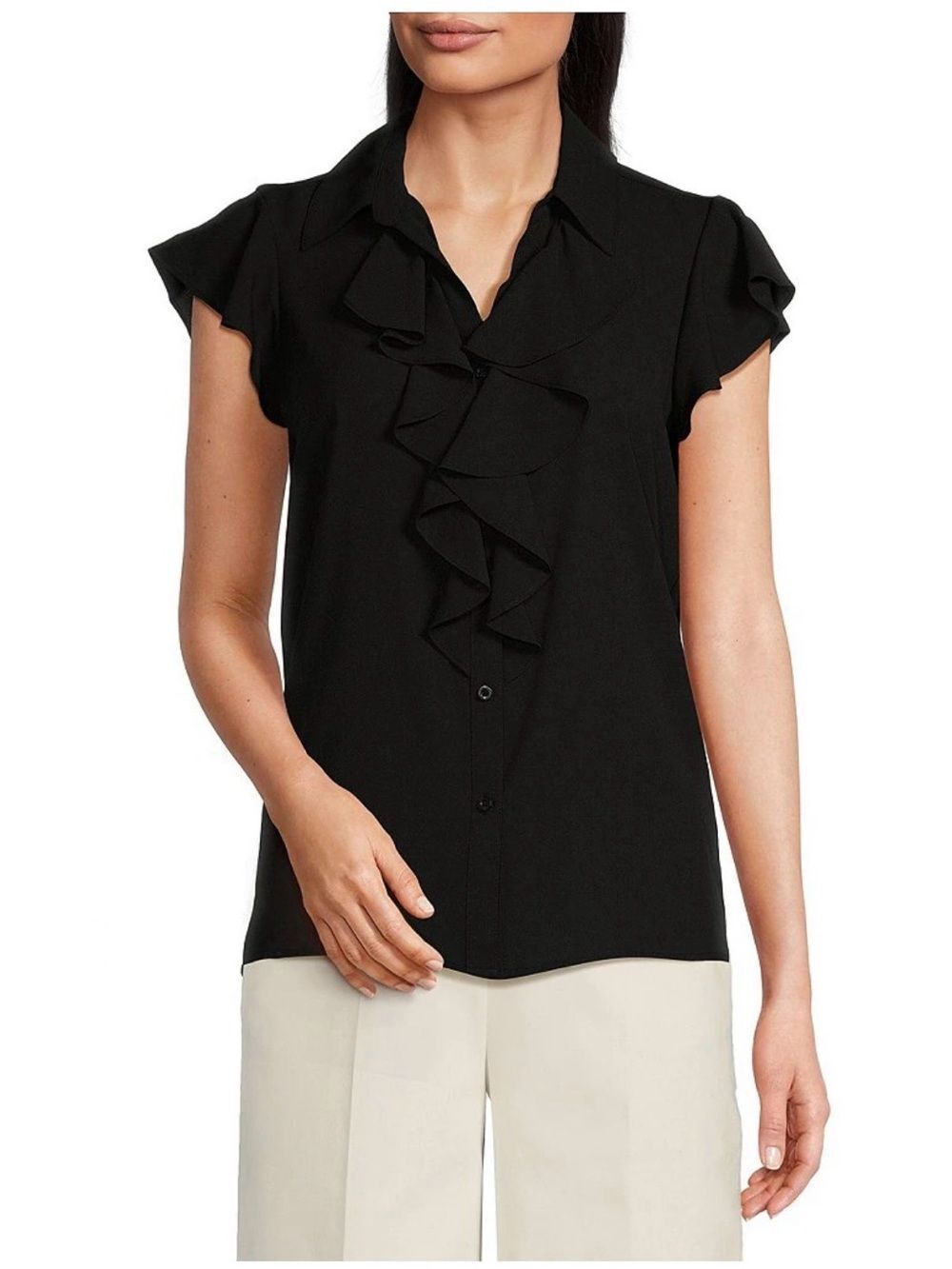 0083 Women's Black Ruffle Front Sleeveless Tank Top